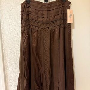 Bandolino Brown A-Line Skirt with Crochet Detail